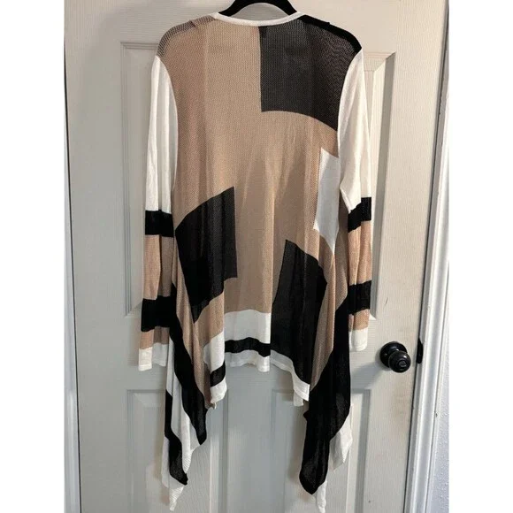 Chicos Travelers Collection Cardigan Black White Chevron Mesh Open Front Size 2 - Picture 2 of 9